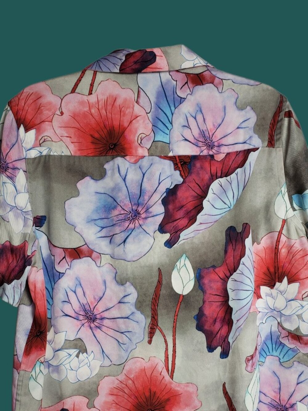 Saturdays NYC The Candy Lotus Button up Men Shirt Gray/Pink Small - Picture 12 of 13